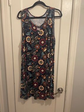 Terra & Sky Black Floral Midi Dress with Red and Yellow Accents (item 35)